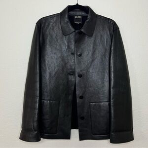 Hilary Radley Women’s Size 10 Black Lined Leather Coat Jacket Blazer Button Up